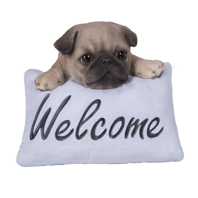 Statue carlin avec enseigne welcome