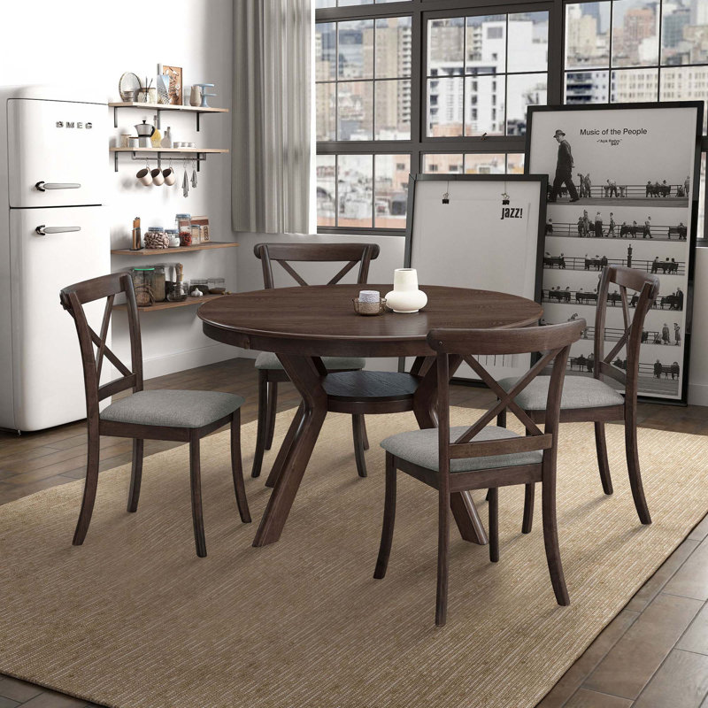 Ensemble de 2 chaises de salle à manger en bois avec dossier en X, Gris foncé