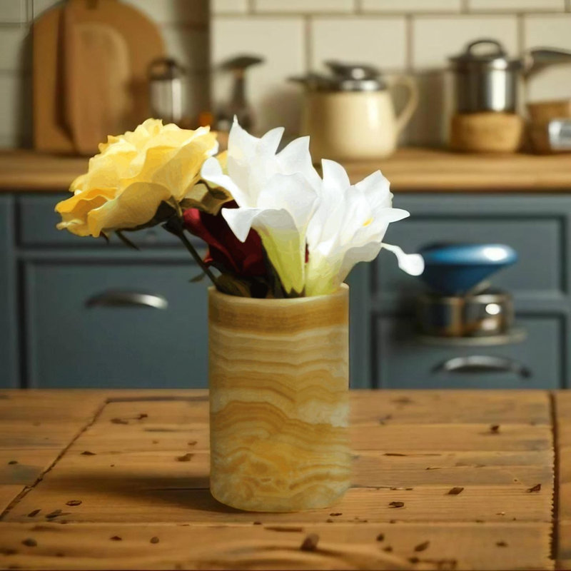 Onyx Candle Holder, 6" H x 4" W x 4" D, Yellow