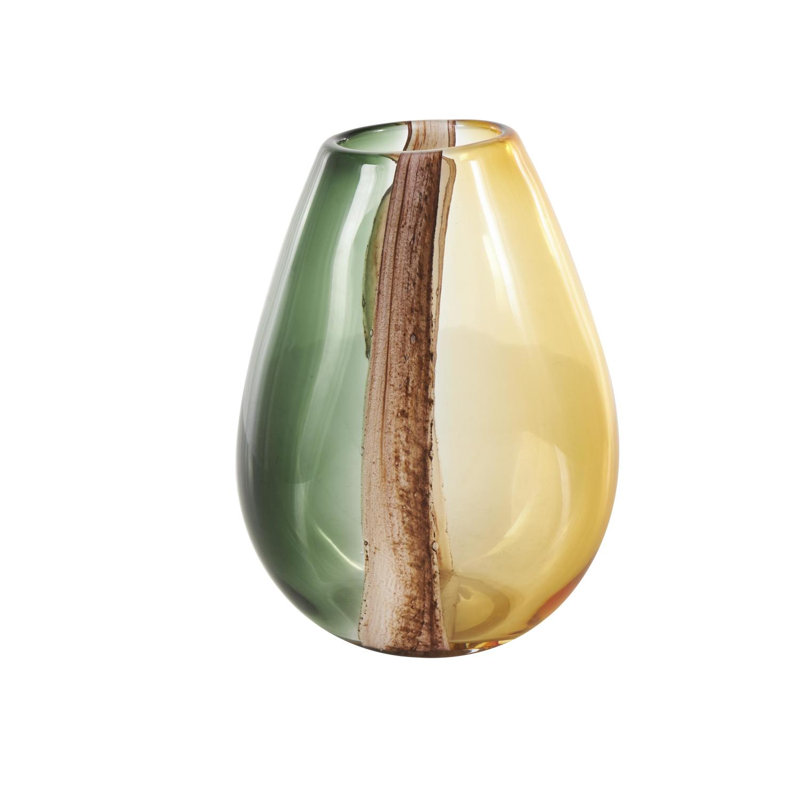 Northcrest Glass Ombre Decorative Multi Colored Vase with Pink Textured Stripe Details, 11.15" H x 8.25" W x 5.05" D