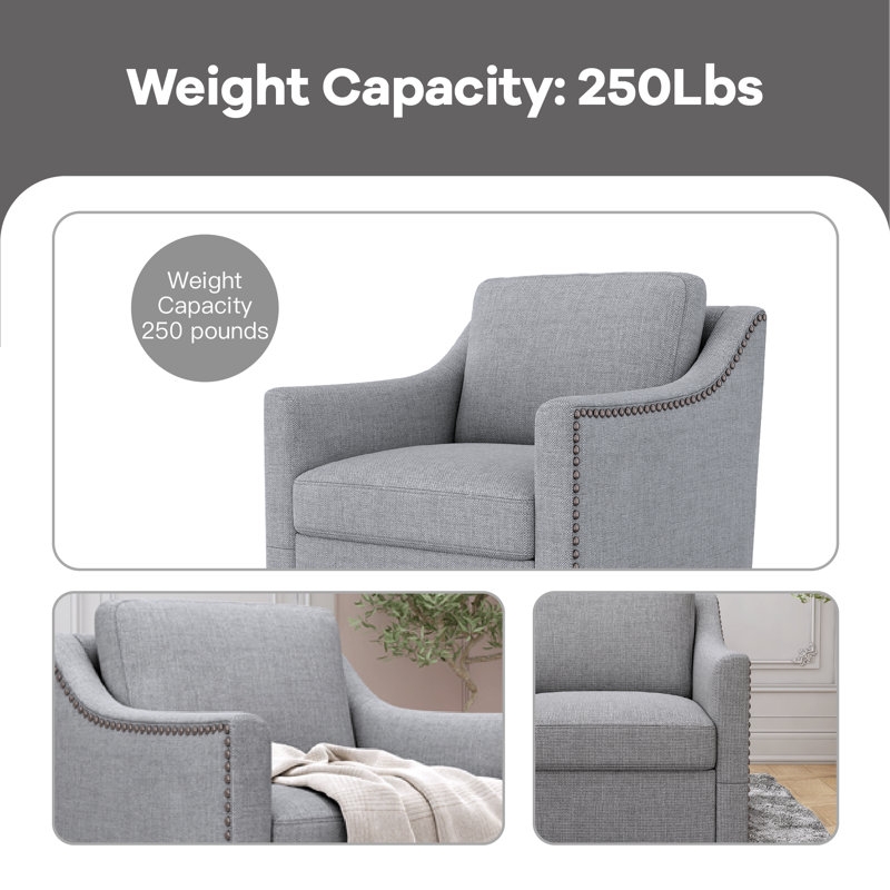 Masue Upholstered Swivel Club Chair, Gray Linen