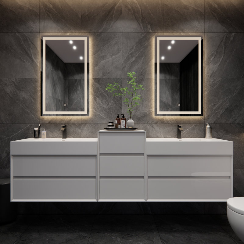 Albizu 79" Wall-Mounted Double Bathroom Vanity, White