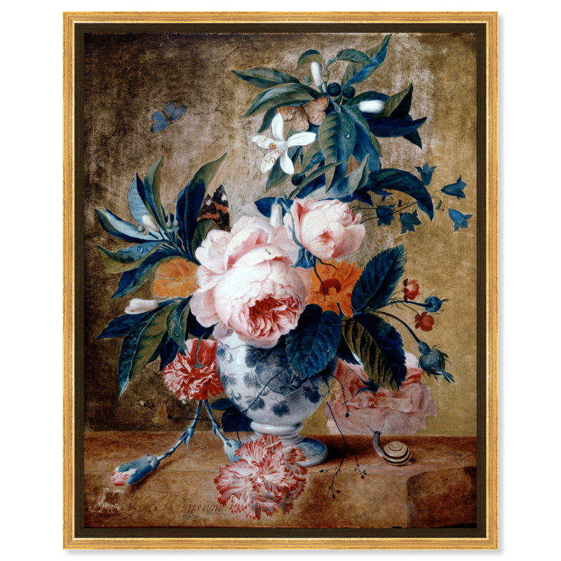 Art mural Jan Vase Jan Van Huysum, H 37 po x l 31 po, Cadre doré