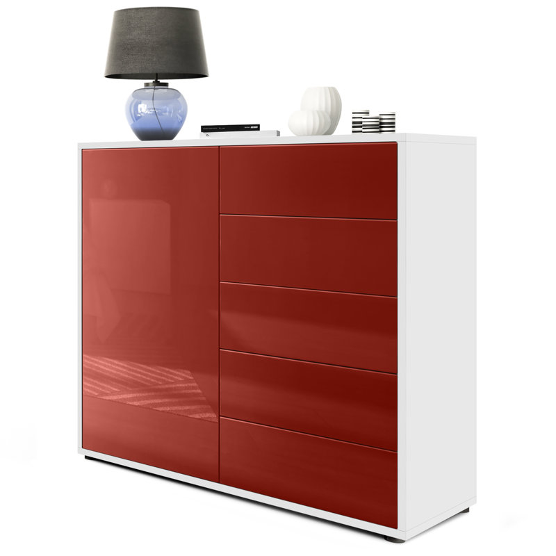 Mcdevitt 79cm Sideboard, Matt White/Glossy Burgundy