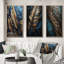 «Gold Feather Glamour», 3 pièces sur toile-274317278-274317272
