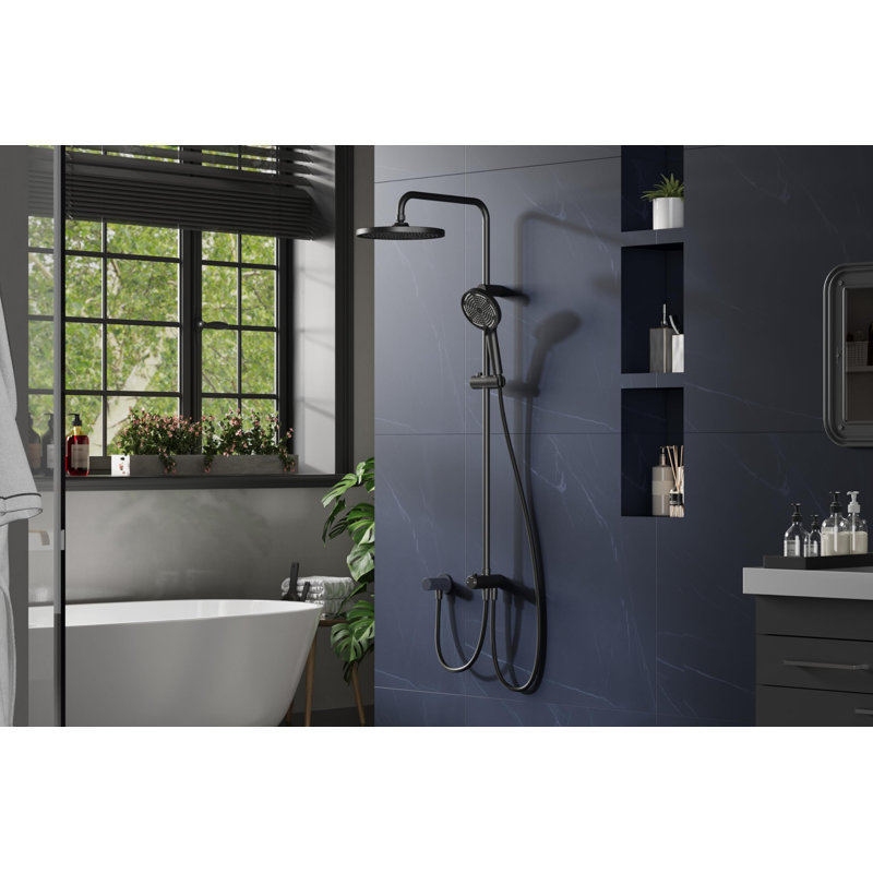 Complete Shower Kit – 25 cm Rainfall Shower Head, Height-Adjustable Rail & 3-Mode Handheld, No-Drill Mounting, 1.5 m Hose, Shower Faucet Set for Bathroom