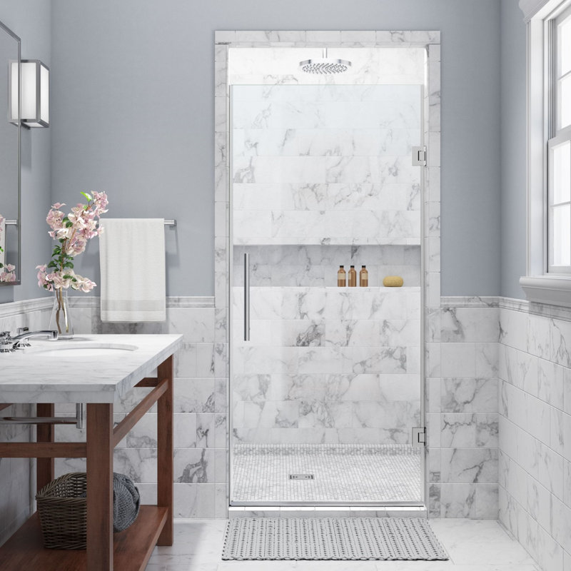 Kinkade 22.75" - 23.25" W x 72" H Hinged Frameless Shower Door, Chrome