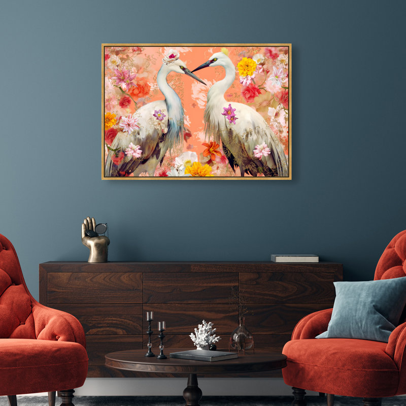 Contemporary Chinoiserie Aviary Canvas Animals Print by Oliver Gal, 21"H x 31"W, White Frame