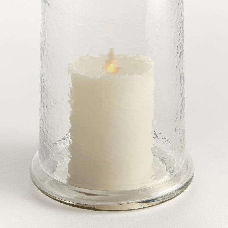 Lucerna Hammered Glass Hurricane Candle Holder Small in Clear, 10.75" H x 6.75" W x 6.75" D