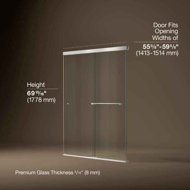 Revel 59.63" x 70" Double Sliding Shower Door with CleanCoat® Technology, Bright Polished Silver, Crystal Clear
