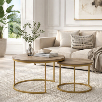 Nesting Coffee Table Set of 2 with Industrial Wood Finish and Sturdy Metal Frame