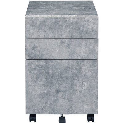 Classeur de bureau argenté au design imitation béton et 3 tiroirs, texture argentée pour une gestion efficace des documents