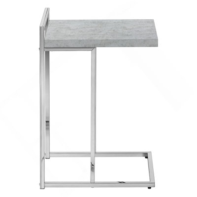 C-Shaped Accent Table With Grey Laminate Top And Chrome Metal Base For Modern Living Spaces