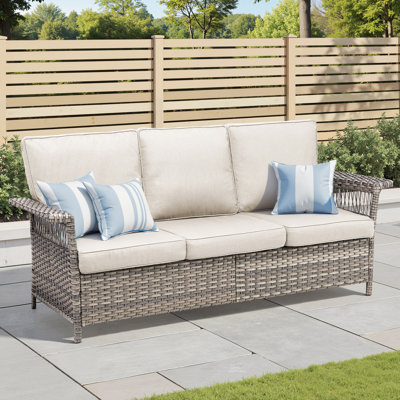Extérieur 76,7 po de largeur, housses de coussins beiges, et -, 5,11 po pour le confort, grand soutien ergonomique pour patio large, coussins rembourrés de mousse, intempéries
