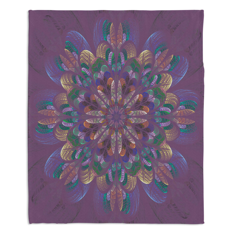 Hand Woven Throw Blanket, 51" W x 60" L, Purple/Yellow/Blue