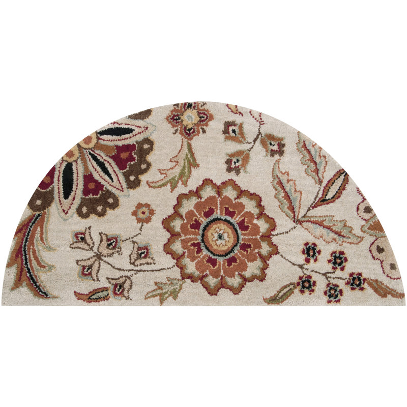Elsberry Hand Tufted Wool Floral Indoor Rug, Half Circle 2' x 4'