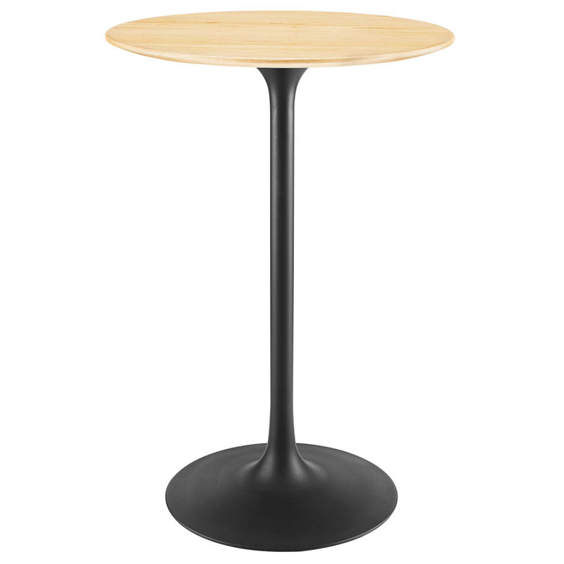 Round Black and Natural Wood Bar Height Table