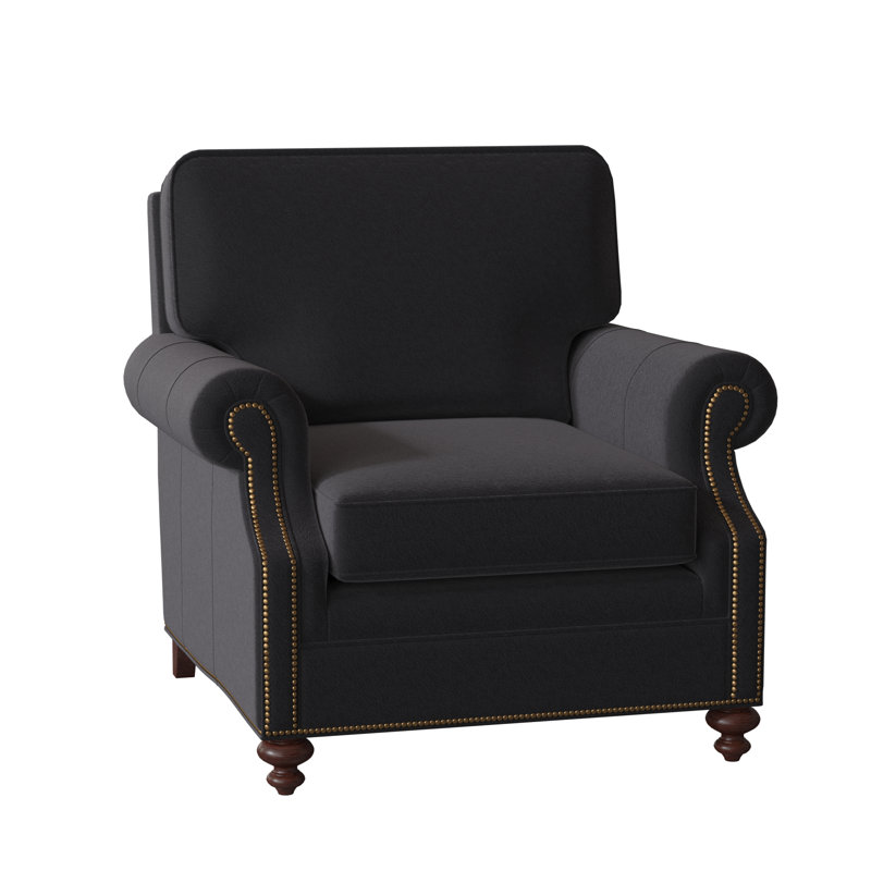 West Haven Club Chair, No Nailhead, Mahogany, Aline Light Gray Stonewash Genuine Leather