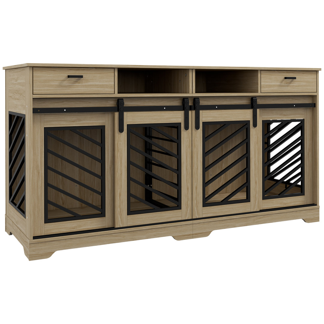 Double Dog Crate Furniture With Removable Divider For 2 Medium Dogs Or 1 Large Dog, 66" Modern Dog Kennel Furniture End Table With Storage Drawers, Double Doors, Oak Tucker Murphy Pet™