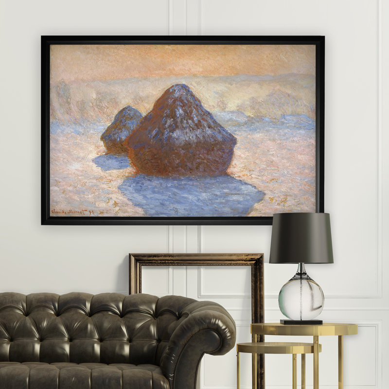 « haystacks white » par claude monet, reproduction de peinture à l’huile, H 27 po x l 39 po x P 2 po, Cadre noir