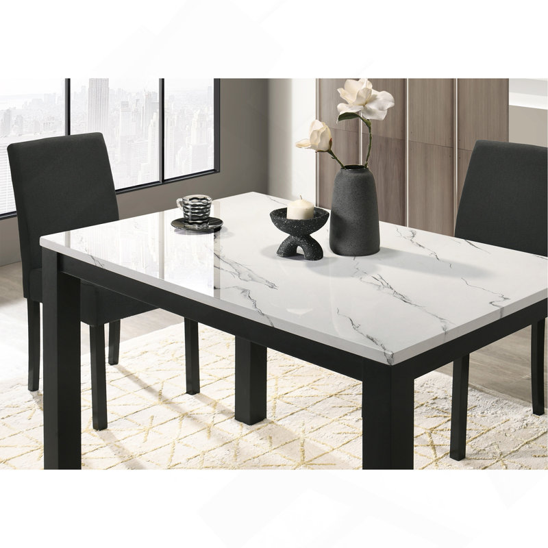 Chaises rembourrées en peluche de 5 pièces avec dessus en faux marbre blanc et gris anthracite, Blanc / Blanc, Noir