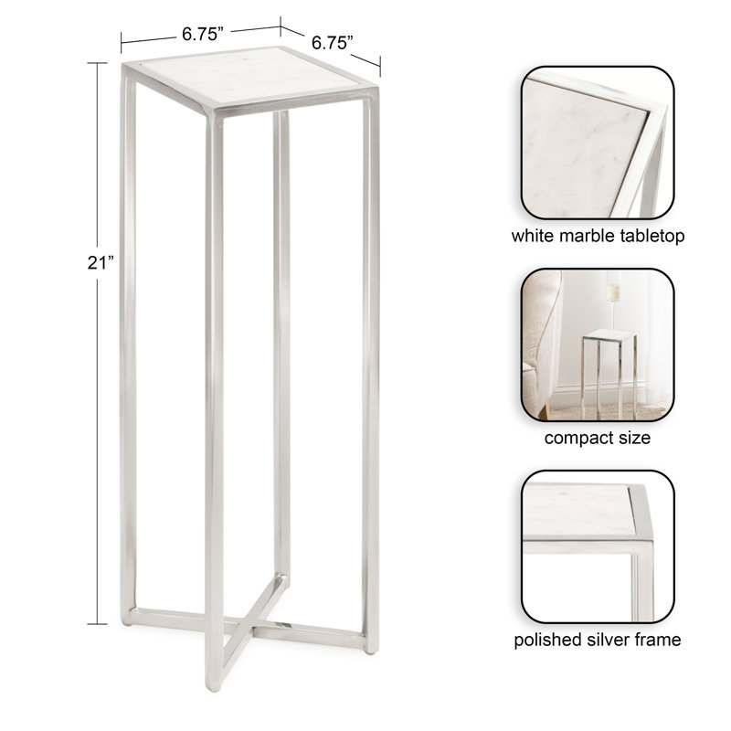 Marisol End Table, White Marble Top/Silver Base