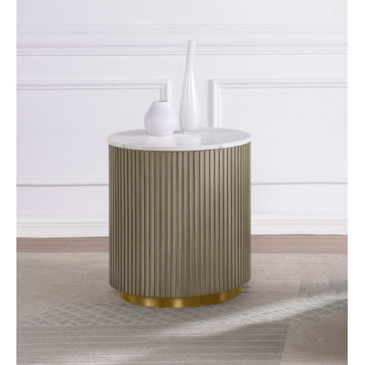 Yamiko Round Marble Top Side End Table White And Charcoal