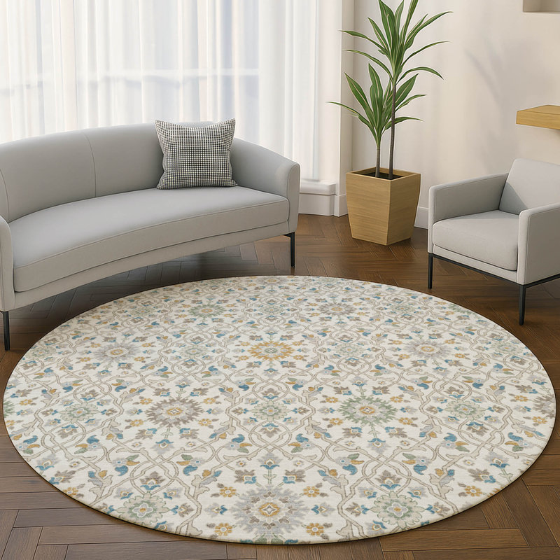 Premium Machine Washable Mayfield AMF2199 panel Rug, Ivory, 8' Round
