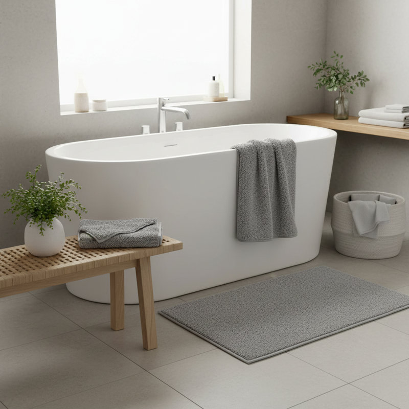 Neutral Modern Cotton 1-Piece Bath Mat Set