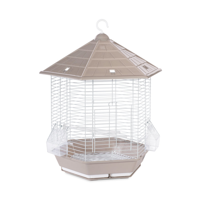Borrero 21.5'' Plastic Pointed Top Hanging Bird Cage with Perch, Stone