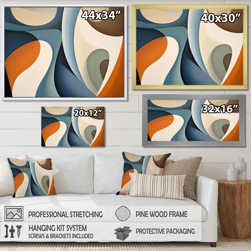 Blue Orange Symmetrical Visions Framed On Canvas Print, Black Single Picture Framed, 12" H x 20" W x 1" D