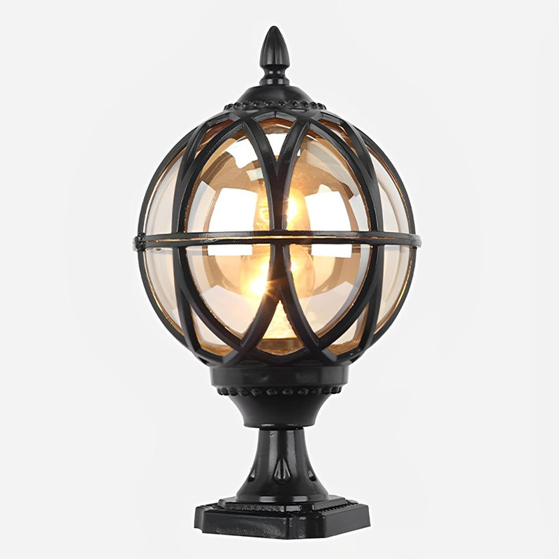 Outdoor Post Light Fixture Retro Amber Glass Ball Pillar Lights Waterproof Die-Cast Aluminum Column Lamp Villa Courtyard Garden Park Doorpost Light Fence Light Landscape Lighting