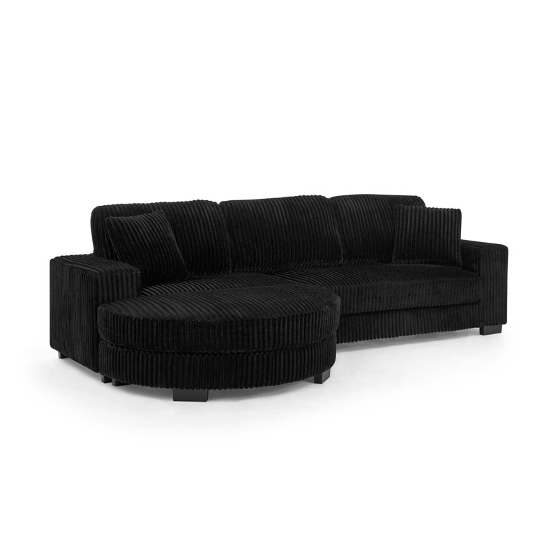 Canapé-lit modulaire rembourré en velours Corduroy, Velours côtelé noir
