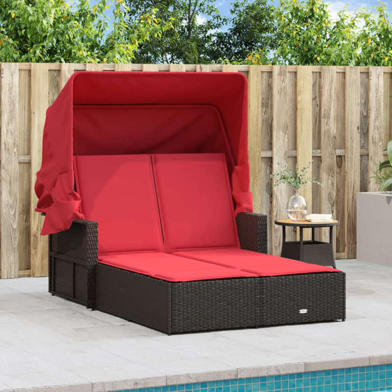 Double méridienne vidaXL avec auvent et coussins, Rouge