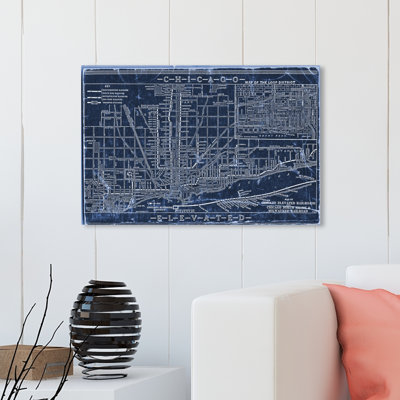 «Chicago Railroad Blueprint Map» par Oliver Gal - impression sur toile