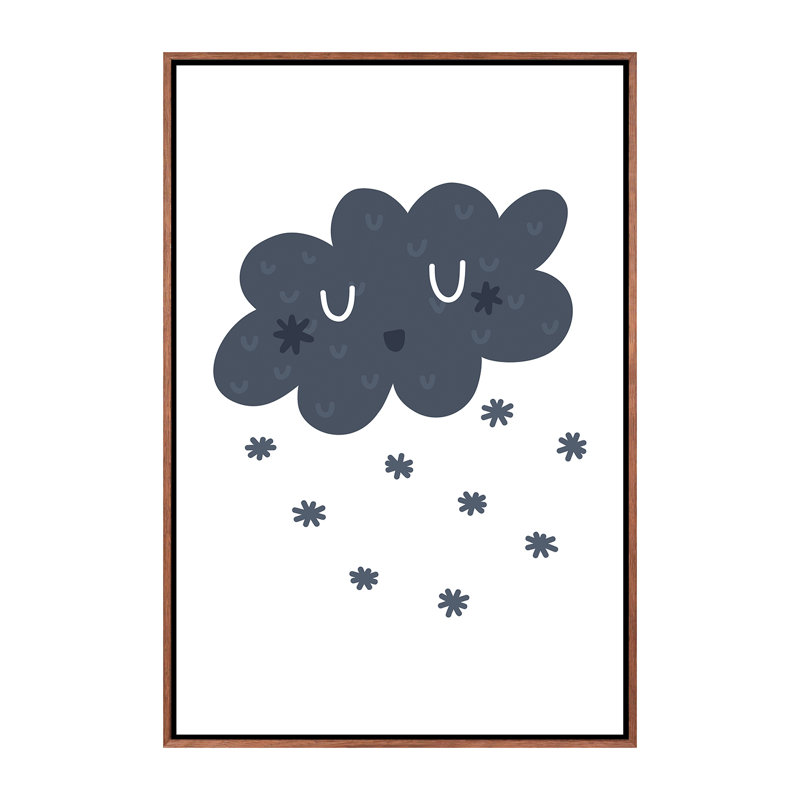 Bleu marine - impression, Pas de tapis, Toile avec cadre brun, H 40 po x l 26 po x P 1,5 po