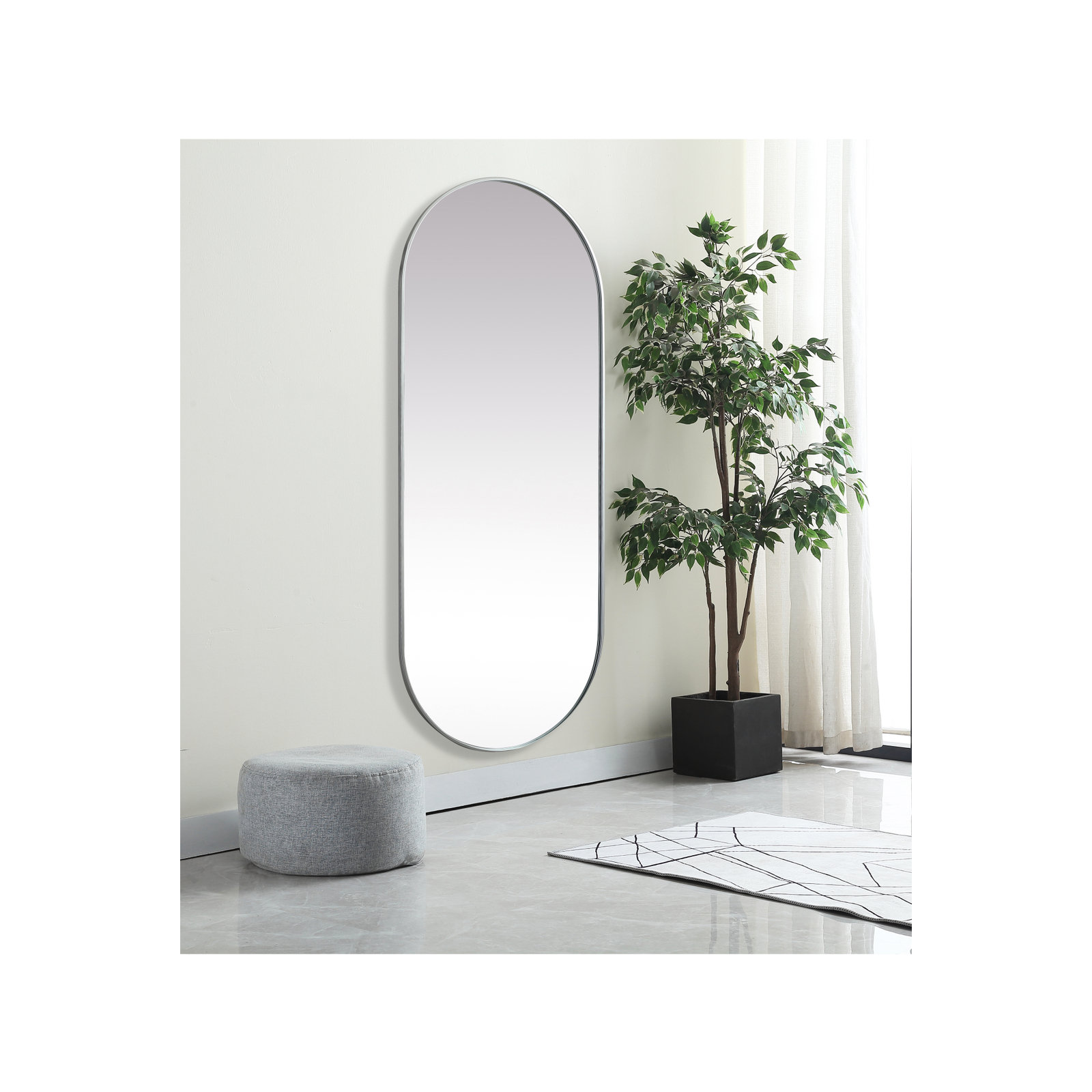 Elington Metal Oval Mirror, Silver, 72"  x 30" 