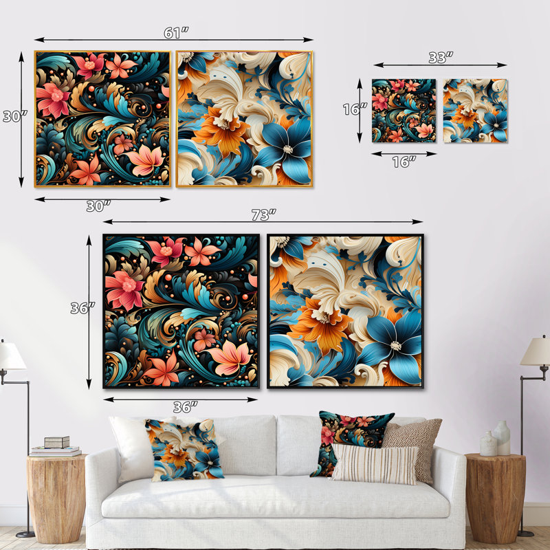 Morbihan - Ensemble de 2 collages floraux et botaniques carrés, Toile tendue, H 16 po x l 33 po