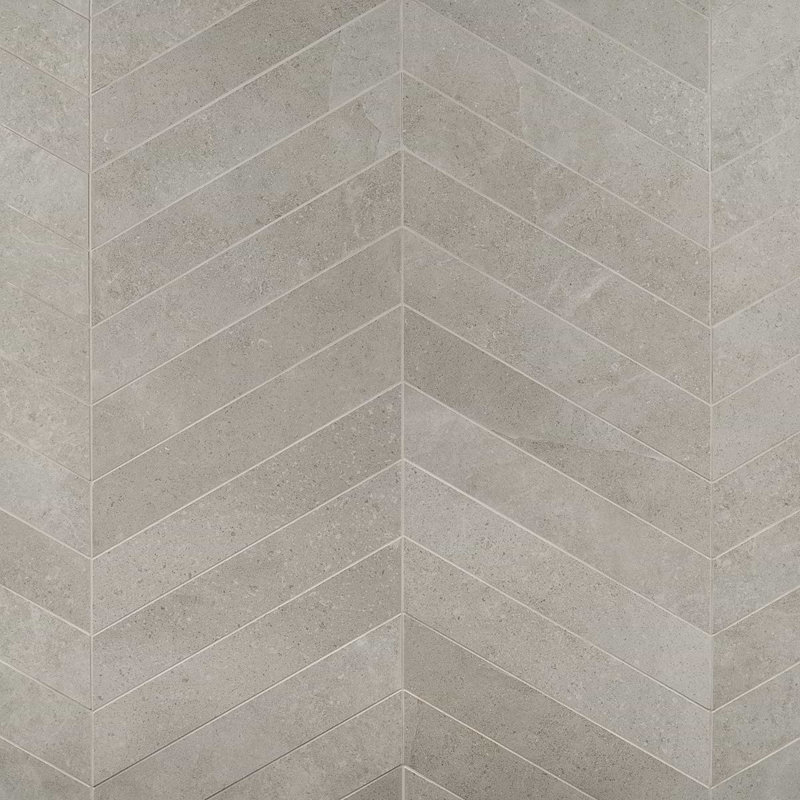 New Rock 4x21 Chevron Matte Porcelain Tile, Fumo Light Gray