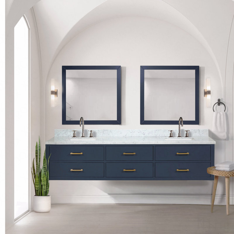 Ensemble de meuble-lavabo double 84 po x P 22 po avec plateau en marbre de Carrare et robinet