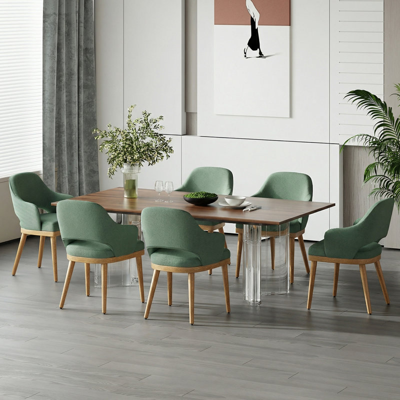Chaise de salle à manger rembourrée moderne avec pieds en bois, Bois naturel, Vert