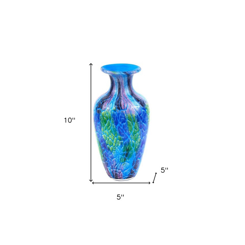 10" Blue and Green Glass Abstract Round Table Vase