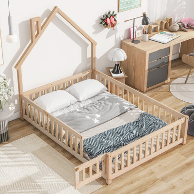 Full House Floor Bed With Fence & Safe Pine Frame by Latitude Run