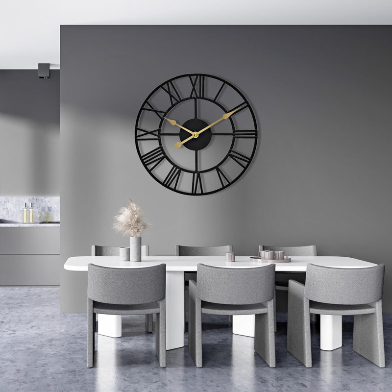 Sorbus 24" Oversized Metal Decorative Analog Round Wall Clock, Black, Gold