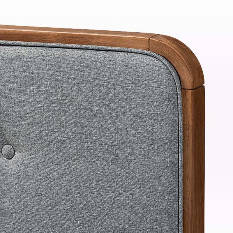 Morganville Dark Gray Upholstered Queen Headboard in Brown Finish, 58.22'' H X 62.41'' W X 1.58'' D, Queen, Dark Gray