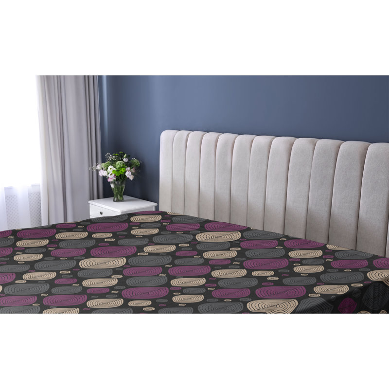 Ambesonne Minimalist Fitted Sheet Geometric Leaves Boho Purple Dark Grey Tan, Twin Fitted Sheet