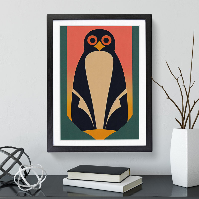 Penguin In Abstract No.5 - Wall Art, Black Framed Paper, White, 46cm H x 34cm W x 3cm D