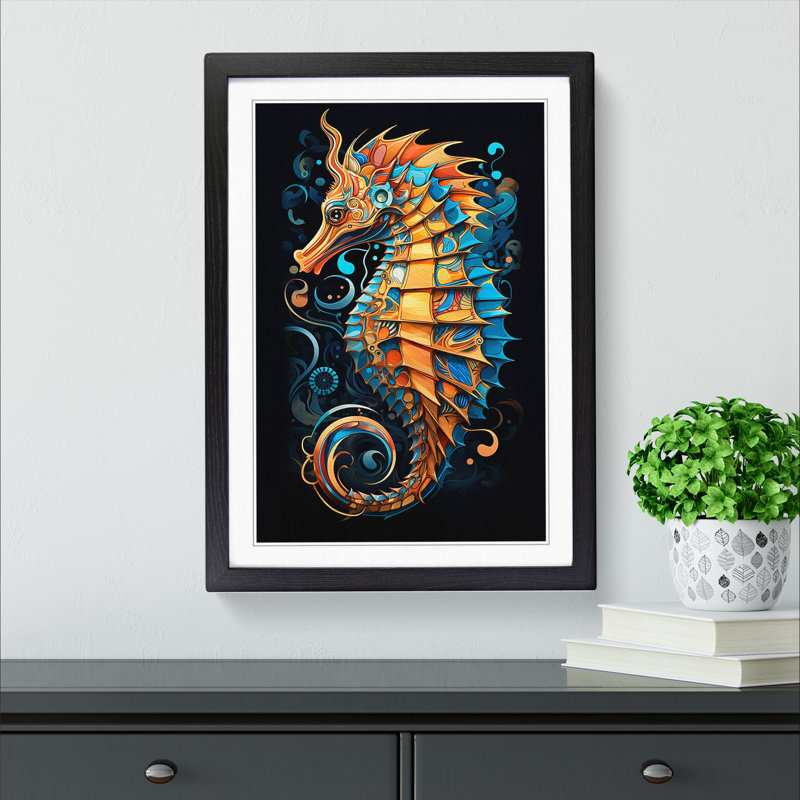 Seahorse Geometric - Framed Print, Black , 34cm H x 25cm W x 2cm D