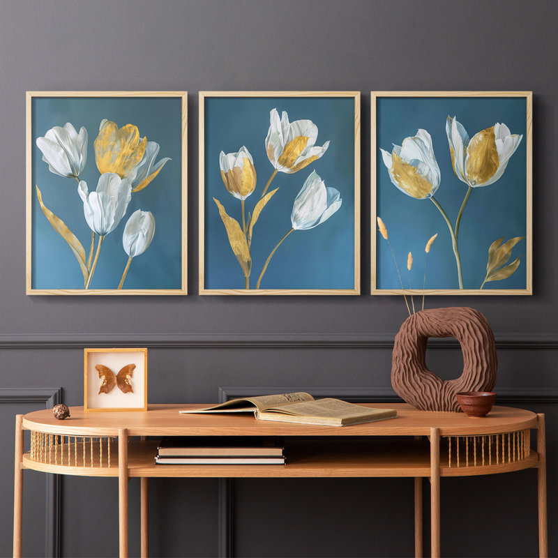 Étude florale, série XXXVII, ensemble de 3 estampes numériques, prêt à accrocher, Encadré naturel, H 28 po x l 22 po