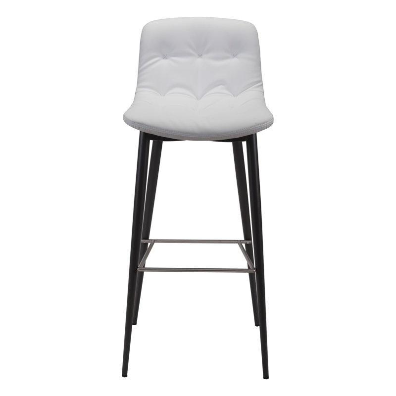 Modern White Tufted Bar Stool with Stainless Steel Legs